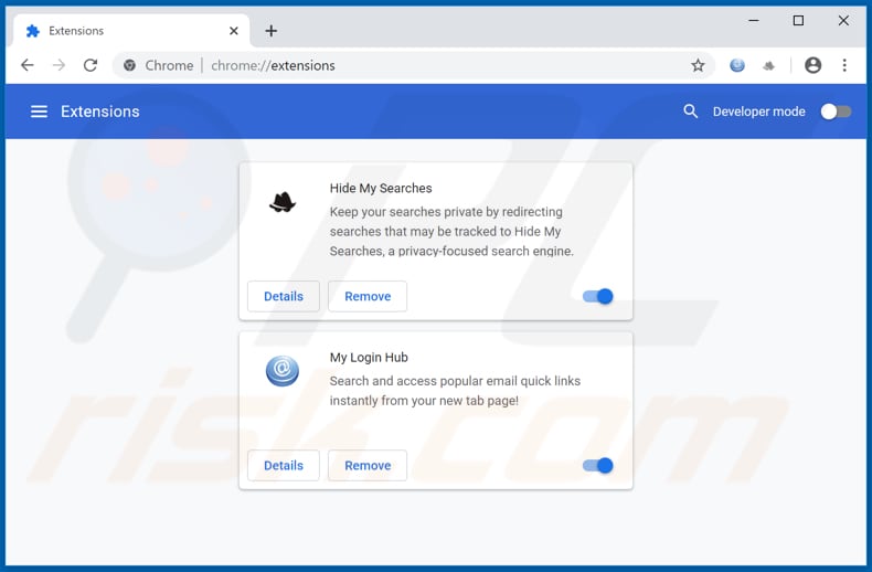 Removing hp.hmyloginhub.co related Google Chrome extensions