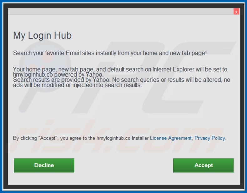 Official My Login Hub browser hijacker installation setup