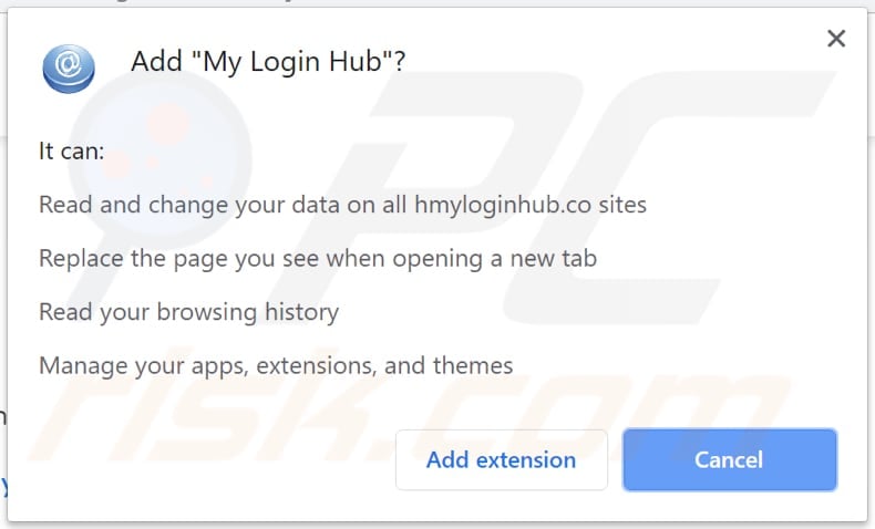 my login hub browser hijacker asks for various permissions
