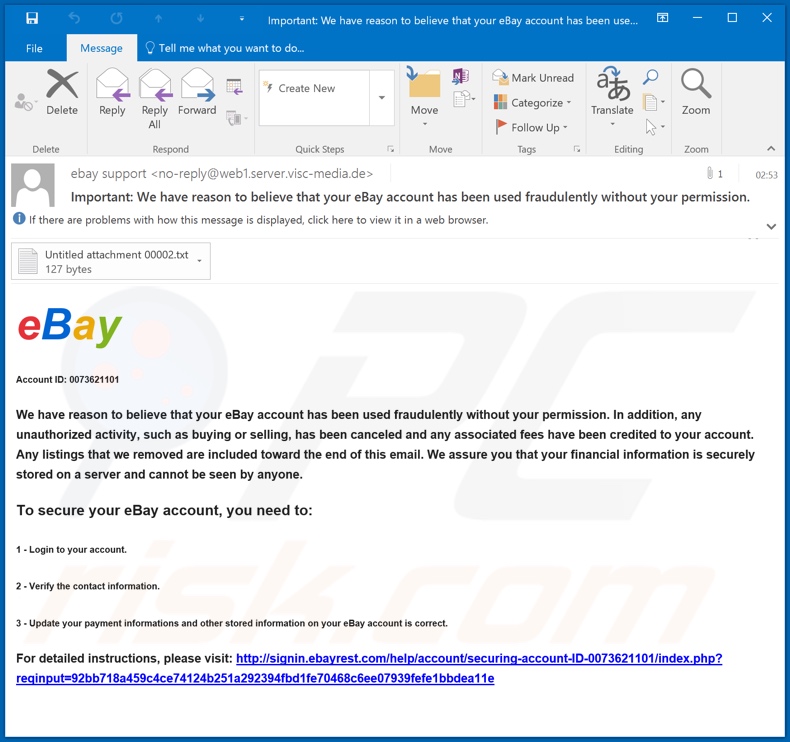 eBay Email Betrug Spam-Kampagne