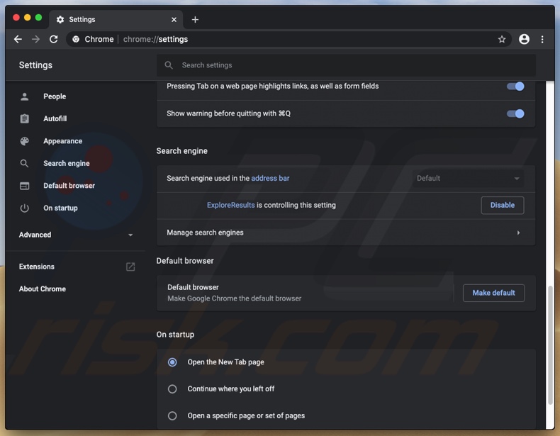 ExploreSearchResults Adware hat Chrome Einstellungen entführt