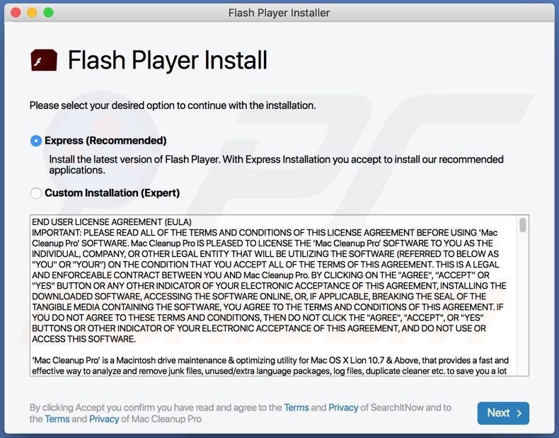 Fake Flash Update-Installationsprogramm zur Förderung von GlobalAdviseSearch
