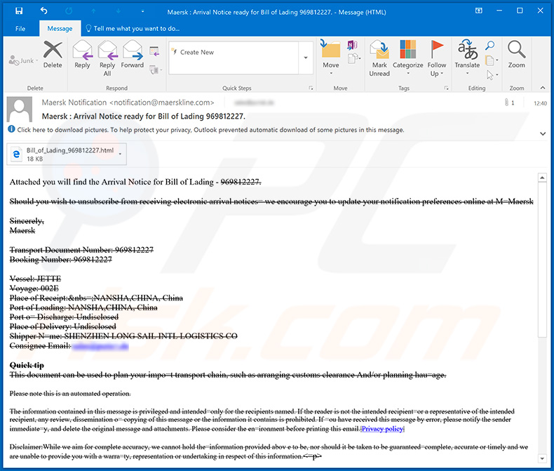 Maersk Spam-E-Mail für Phishing benutzt