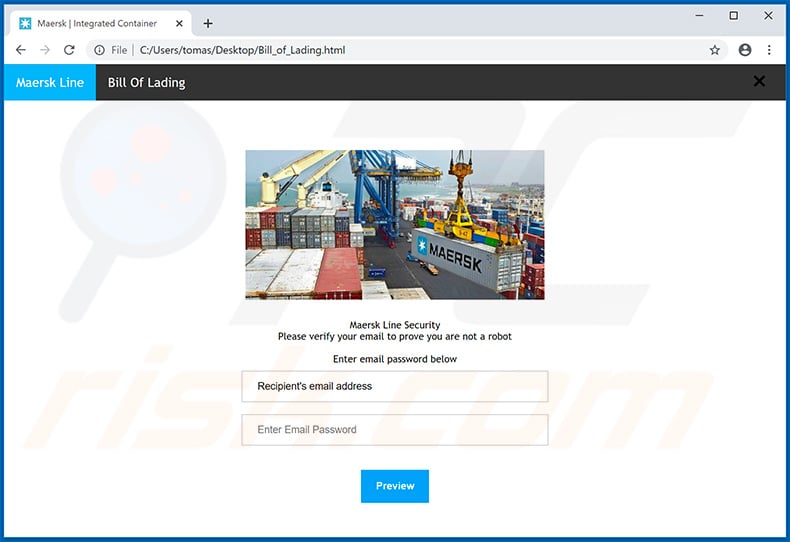 Maersk E-Mail Spam-Kampagne benutzte den betrügerischen Anhang - Bill_of_Lading.html