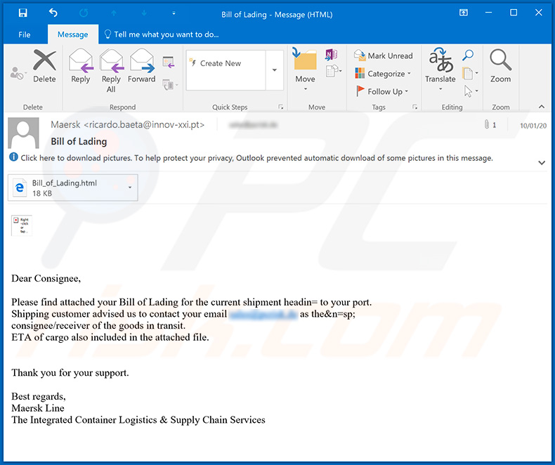 Maersk E-Mail Spam-Kampagne wird für Phishing Zwecke benutzt