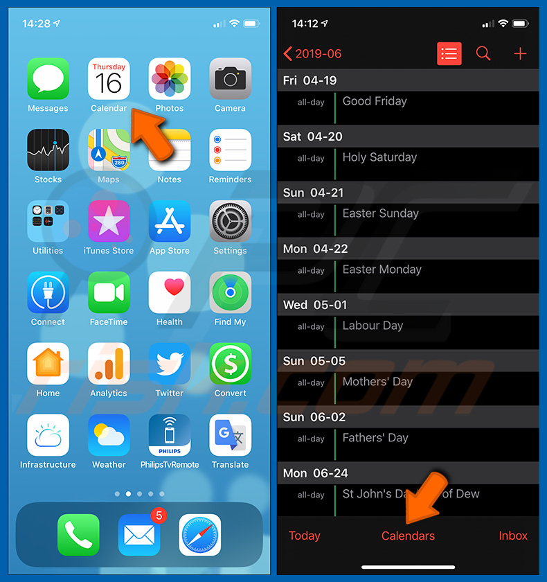 Betrügerische Kalender von mobilen Apple Geräten entfernen (Schritt 1)
