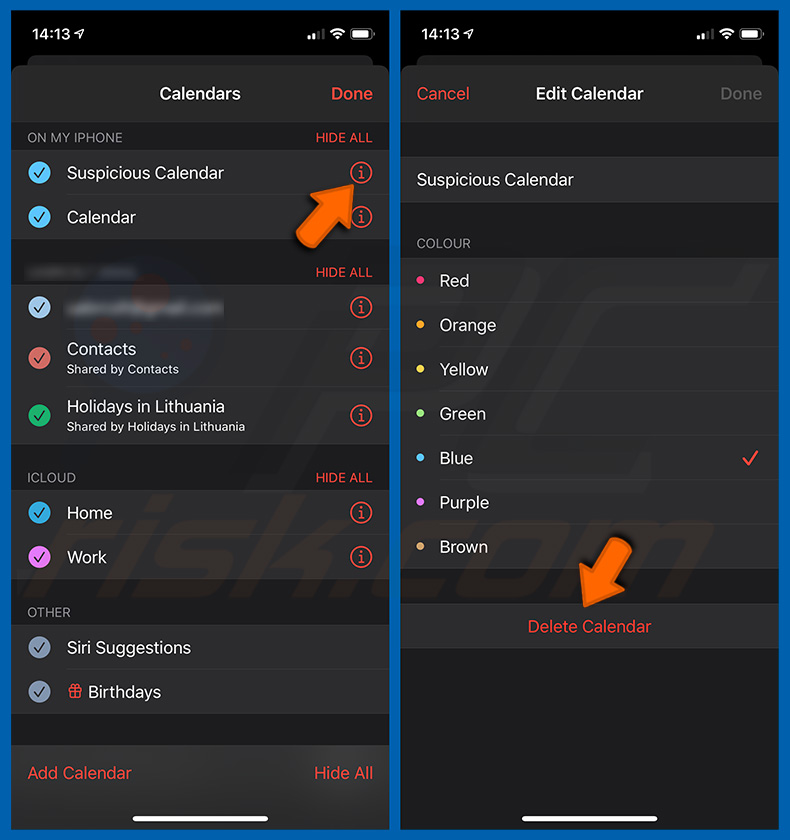 Betrügerische Kalender von mobilen Apple Geräten entfernen (Schritt 2)