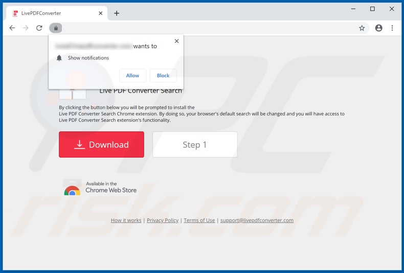 Website used to promote Search by Live PDF Converter browser hijacker