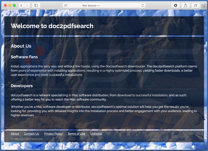 Dubious website used to promote search.doc2pdfsearch.com