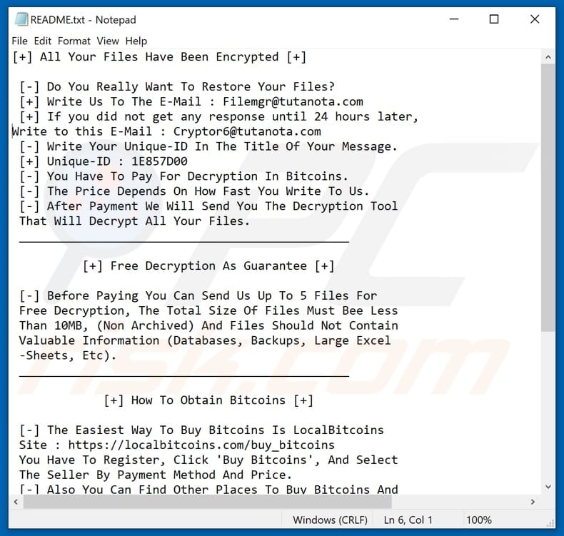 WannaScream ransomware text file (README.txt)
