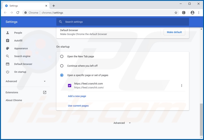 Removing feed.cranchit.com from Google Chrome homepage