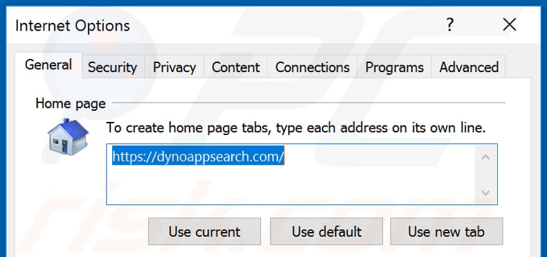 Removing dynoappsearch.com from Internet Explorer homepage