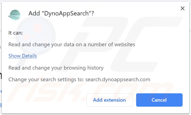 dynoappsearch browser hijacker asks for a permission to modify and read data