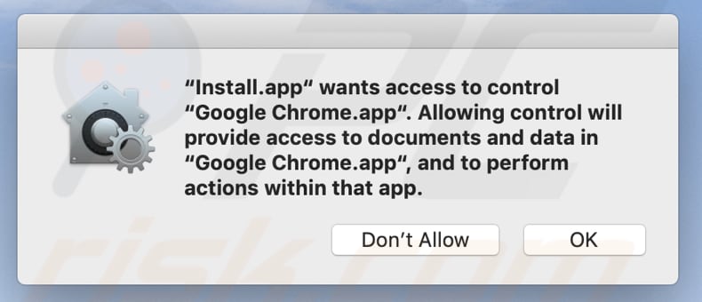 install app wants access to control scam pop-up example