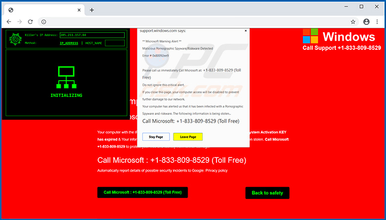 Microsoft Warnmeldung Pop-up-Betrug Killer IP Adresse