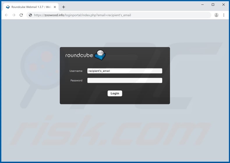 Webseite, auf die der Link im Roundcube E-Mail-Betrug weiterleitet