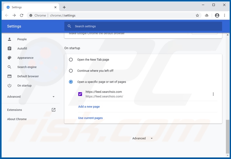 Removing feed.searchsio.com from Google Chrome homepage
