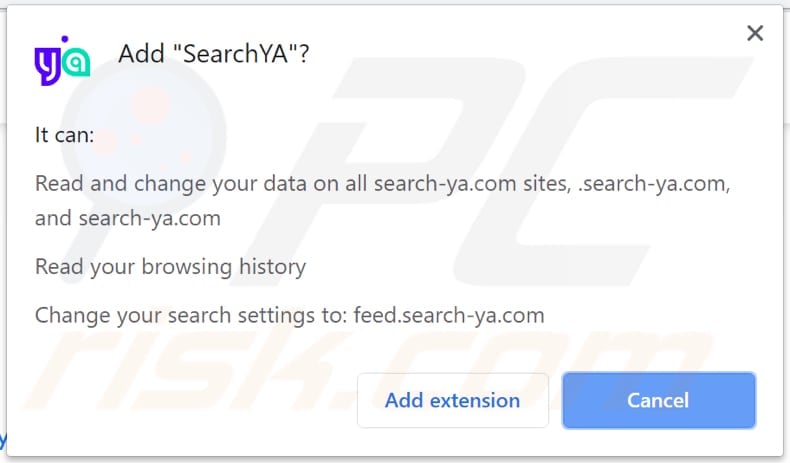 searchya asks for a permission to access and modify various data