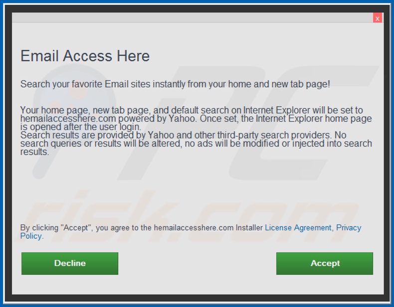 Official Email Access Here browser hijacker installation setup