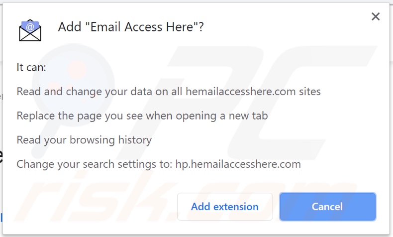 Email Access Here browser hijacker asking for permissions