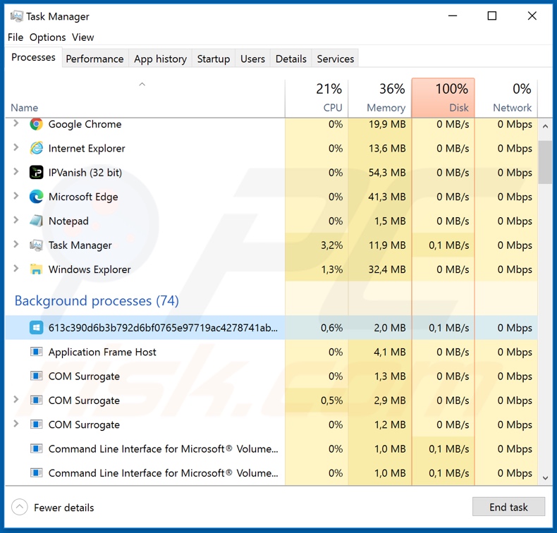 Nemty 2.6 ransomware process on task manager