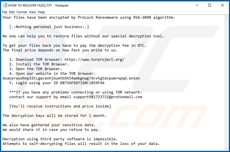 ProLock decrypt instructions ([HOW TO RECOVER FILES].txt)