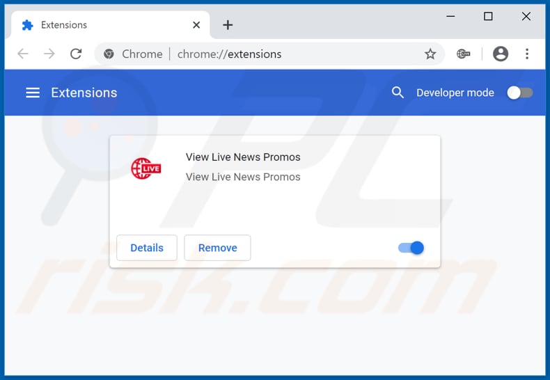 Removing View Live News Promos ads from Google Chrome step 2