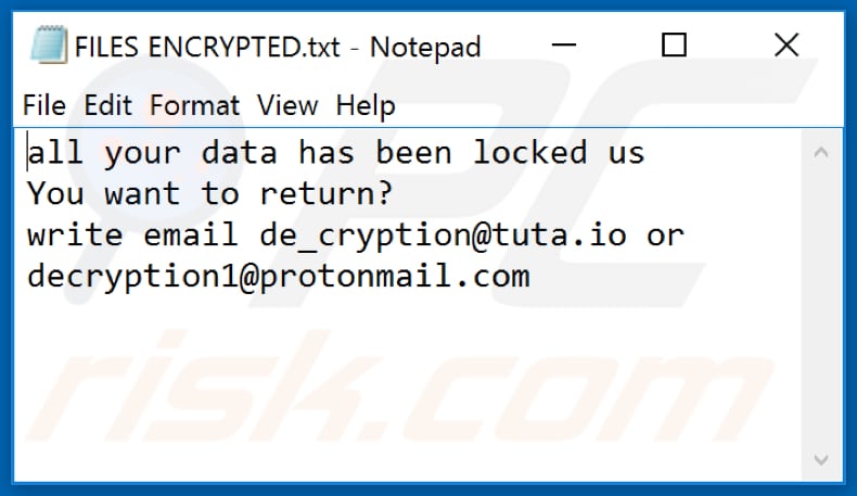 Dec ransomware text file (FILES ENCRYPTED.txt)