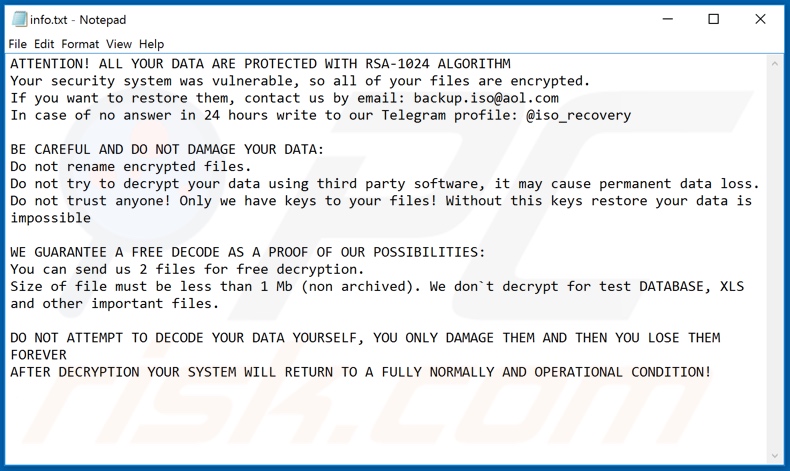 .iso (Phobos) ransomware text note (info.txt)