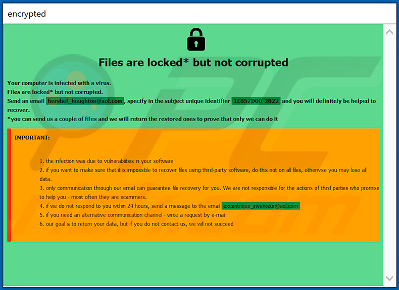 Aktualisierte Eight Ransomware info.hta Datei