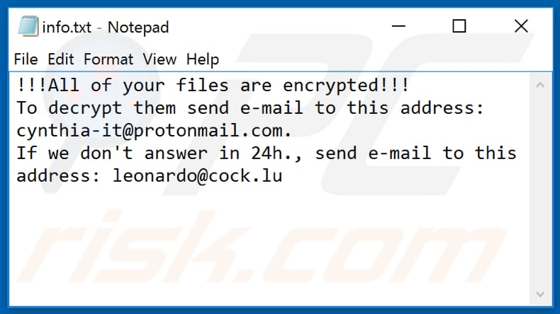 Eject ransomware text file (info.txt)