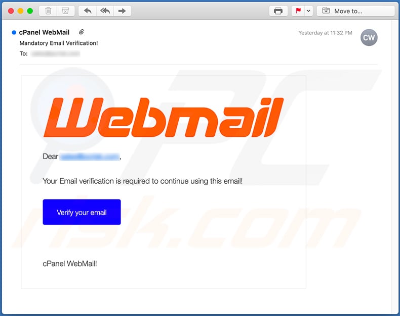 Email credentials phishing Spam-E-Mail bezüglich Webmail