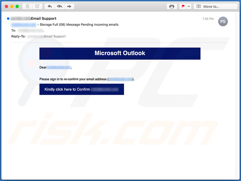 Microsoft Outlook- bezogene Phishing-E-Mail