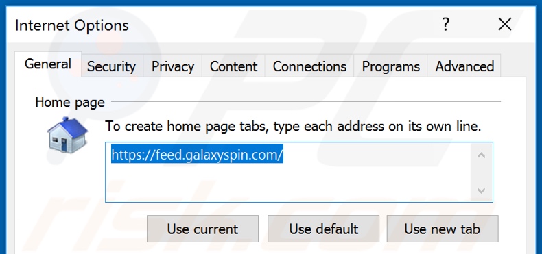 Removing galaxyspin.com from Internet Explorer homepage