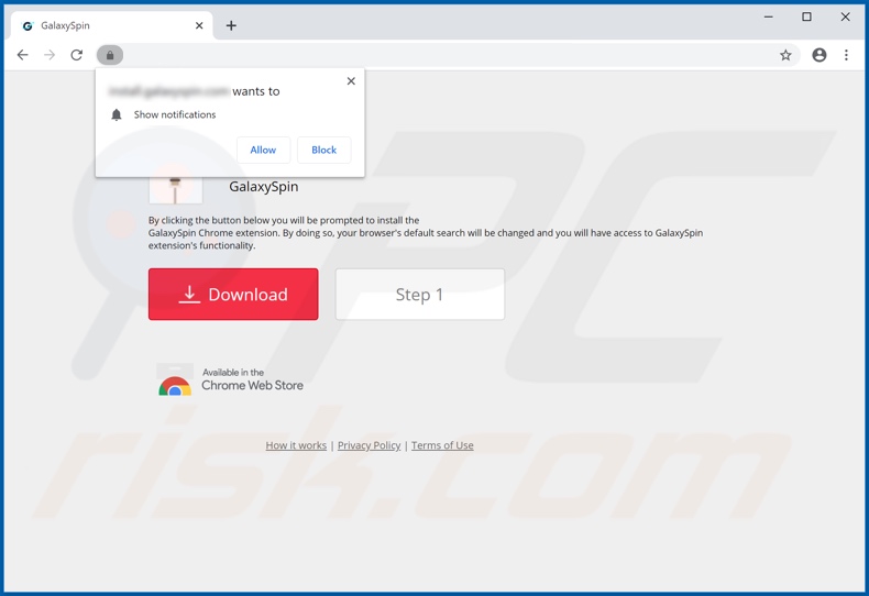 Website used to promote GalaxySpin browser hijacker