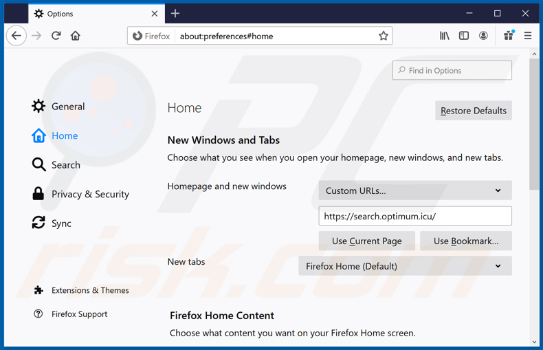 Removing unwanted address from Mozilla Firefox homepage
