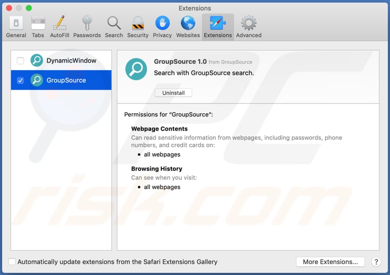 groupsource adware safari extension
