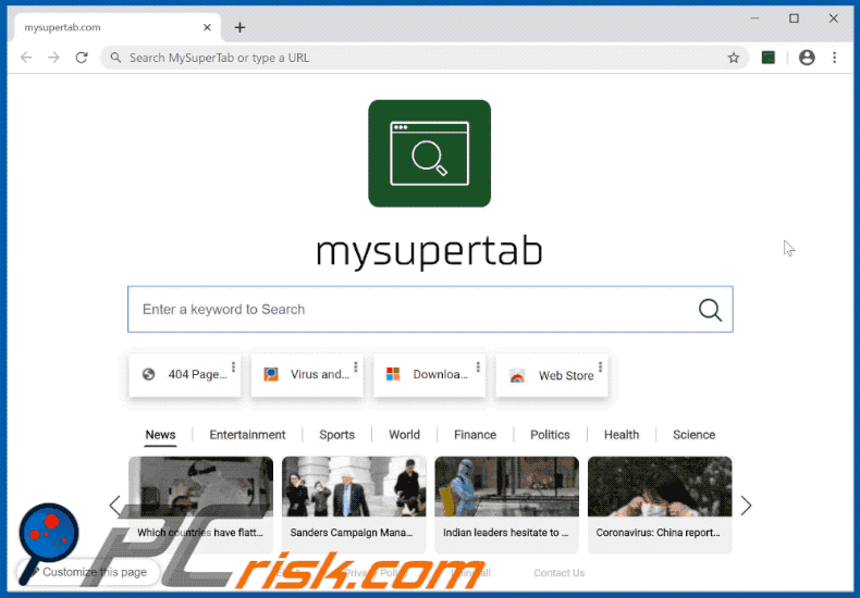 mysupertab.com redirects to bing.com