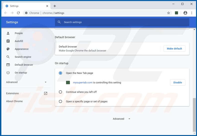 Removing mysupertab.com from Google Chrome homepage