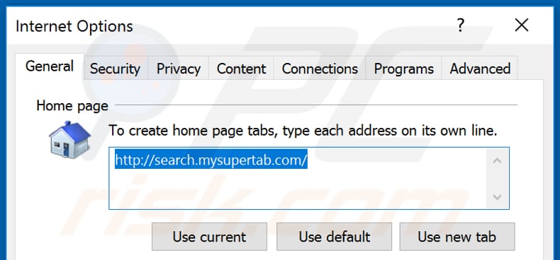 Removing mysupertab.com from Internet Explorer homepage