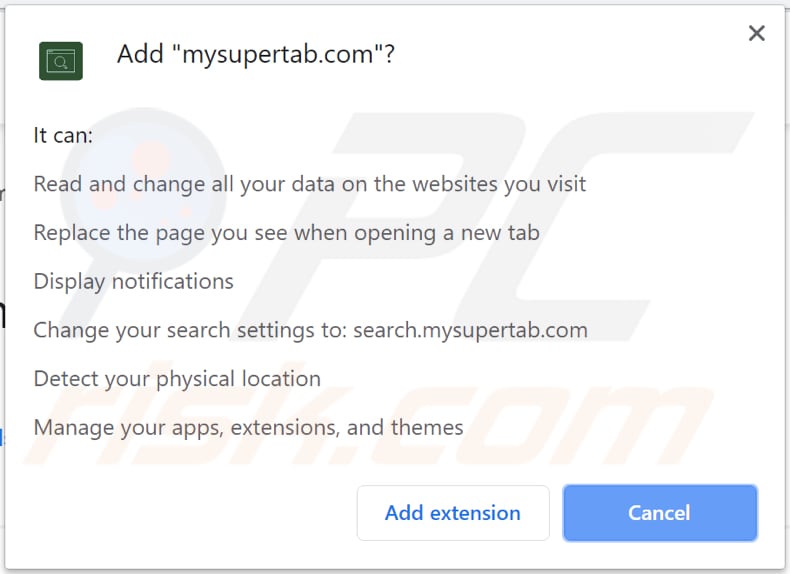mysupertab asks for a permission to be installed