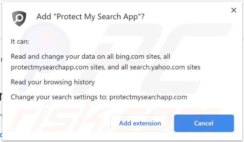 Protect My Search App browser hijacker asking for permissions