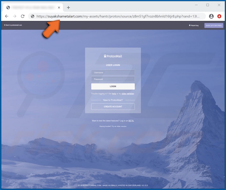 Phishing Webseite des ProtonMail E-Mail-Betrugs