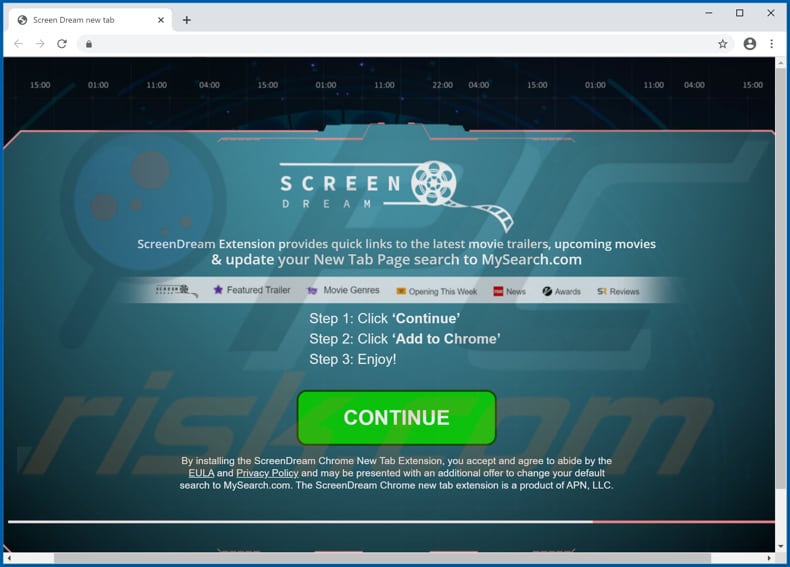 Screen Dream browser hijacker-promoting website (sample 1)