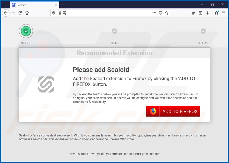 Website used to promote Sealoid browser hijacker (Firefox)