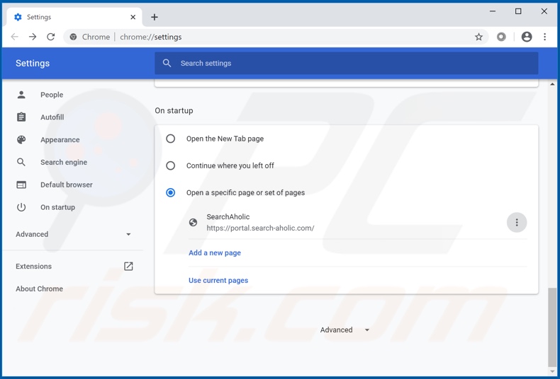 Removing search-aholic.com from Google Chrome homepage