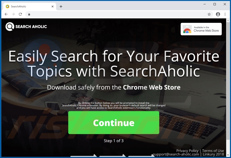 Website used to promote SearchAholic browser hijacker