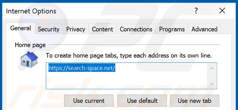 Removing search-space.net from Internet Explorer homepage