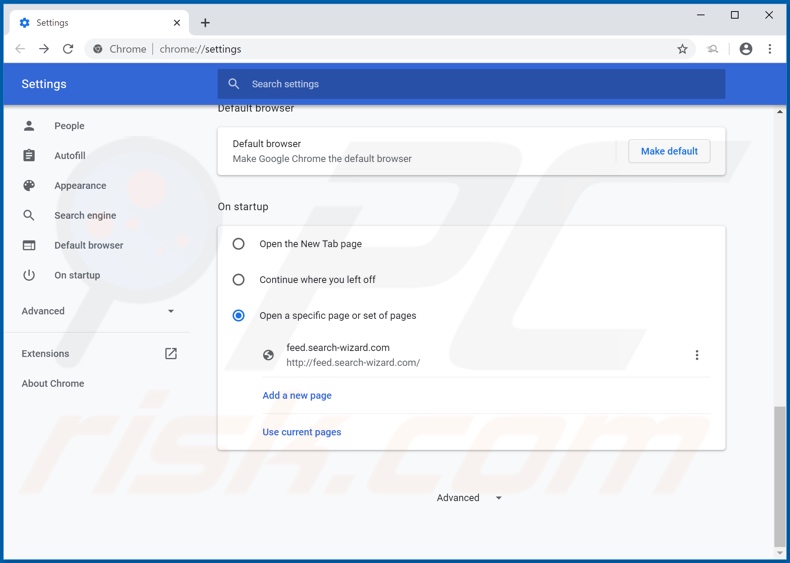 Removing feed.search-wizard.com from Google Chrome homepage