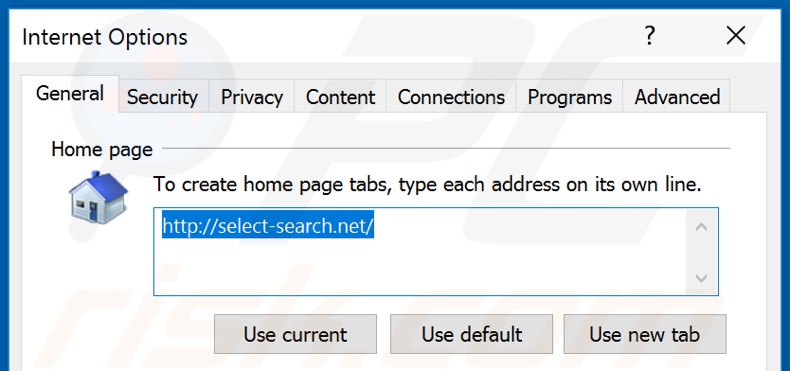 Removing select-search.com from Internet Explorer homepage